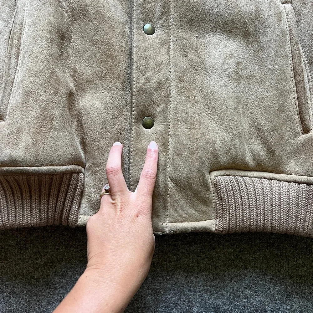 Vintage Overland Sheepskin Co. Suede Leather Collared Vest Fur Lined Made In USA_6
